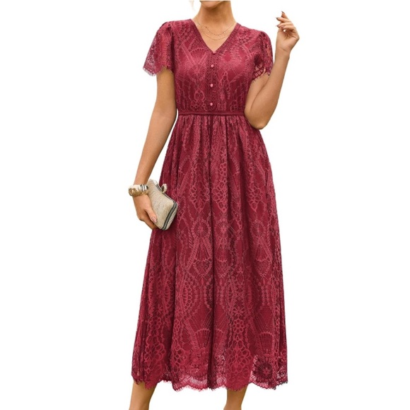 Grace Karin Dresses & Skirts - NWT Burgundy Lace Midi Dress